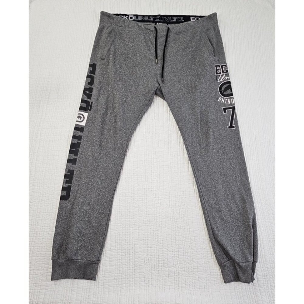 Ecko Unltd Men's 2XL Grey Big Logo‎ Adjustable Waist Jogger Pants Vintage EUC